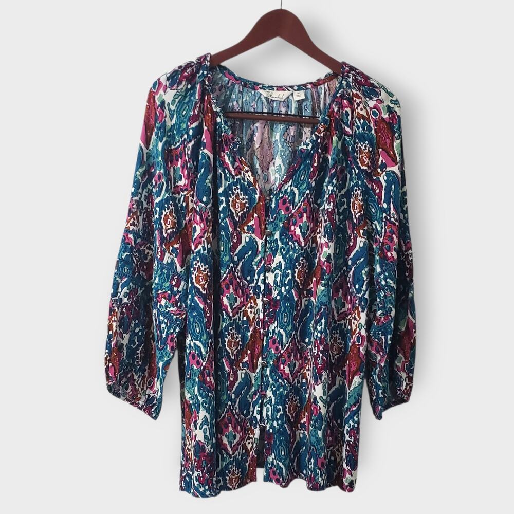 Caffe Marrakesh 3X Button Up Blouse Abstract Multi-colored Top Artsy‎ Casual
